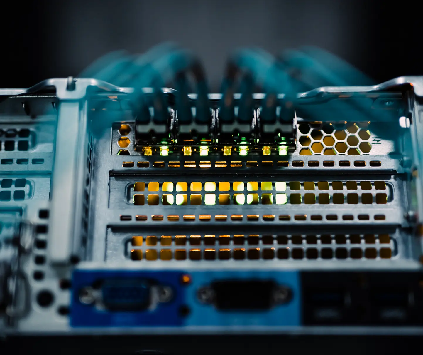 Image of a server with network cables.