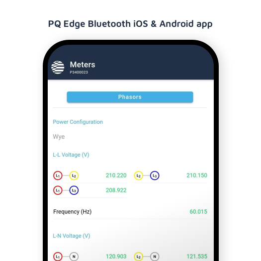 PQ Edge Power Monitor app (phasor screen)