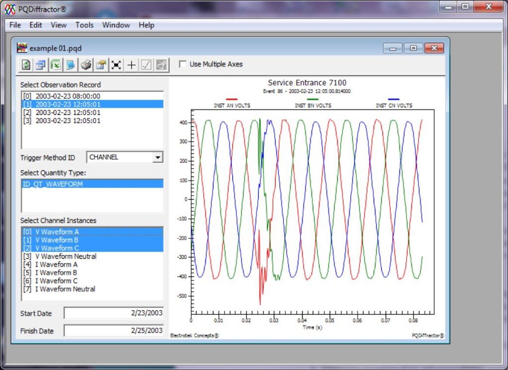 PQDIffractor viewer reading PQDIF files.